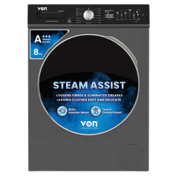 Von VALW-08FVK Front Load Washing Machine Silver - 8KG